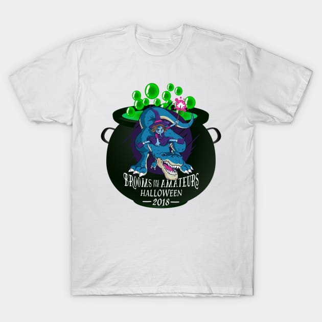 Funny Witch on Dinosaur Brooms are for Amateurs T-Shirt by gillys